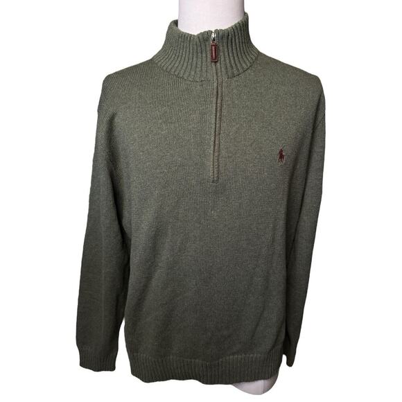 Ralph Lauren Polo Quarter Zip Knit Sweater Men’s 2XL Green Cotton Chunky Preppy - Picture 1 of 7